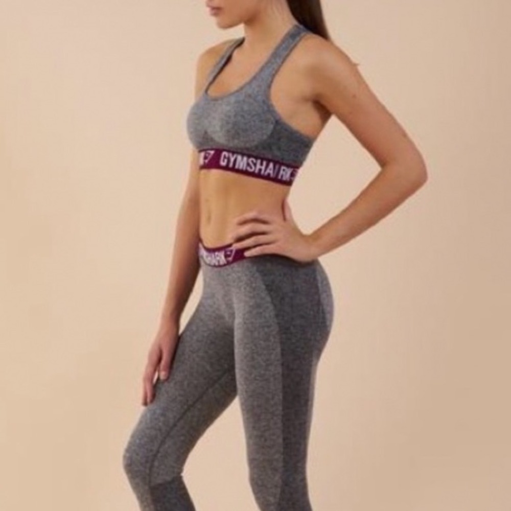 Gymshark Flex Seamlessโ Set Grey Burgundy Marl Leggings S Bra M Activewear